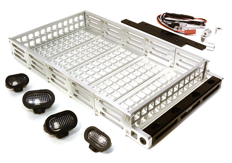 C26768SILVER Realistic 1/10 Scale Alloy Luggage Tray 192x107x24mm with 4 LED Spot Light Set - Image 1