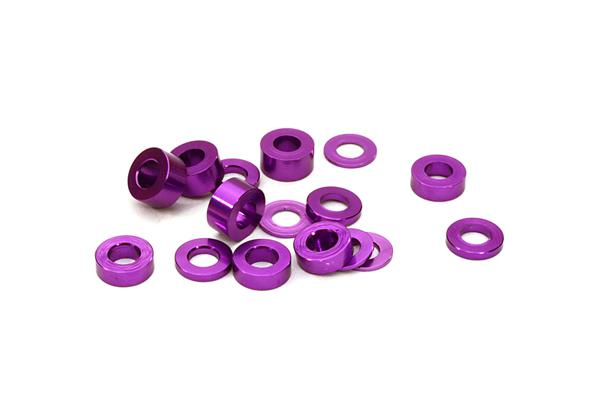 C26777PURPLE Billet Machined 16pcs Aluminum M3x6 Washer Spacer (0.5, 1, 2, 3mm) - Image 1