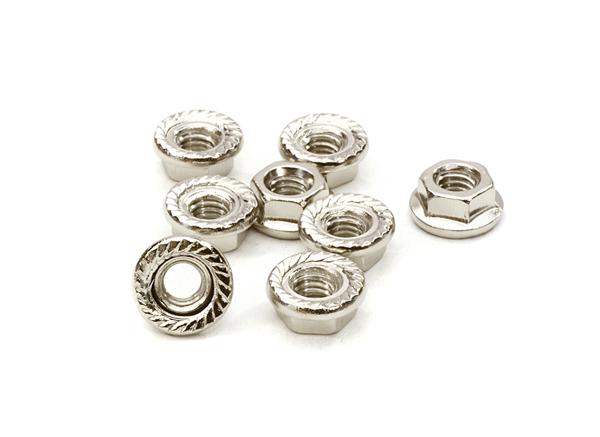 C26778SILVER M4 Size Serrated 4mm Wheel Nut Flanged 8pcs for Most 1/10 Scale - Image 1