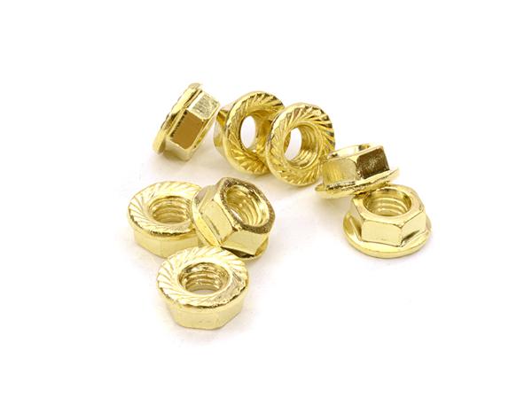 C26779GOLD M5 Size Serrated 5mm Wheel Nut Flanged 8pcs for Most 1/10 Scale - Image 1