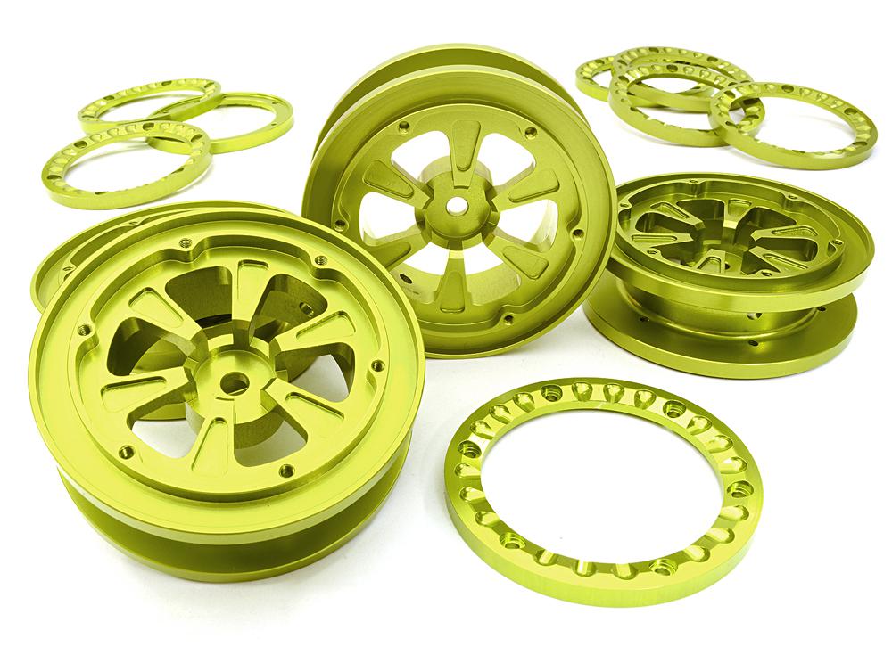 C26841GREEN 1.9 Size Billet Machined Alloy Wheel (4) w/Beadlock Rings for 1/10 Scale Crawler - Image 1
