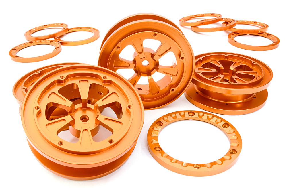 C26841ORANGE 1.9 Size Billet Machined Alloy Wheel (4) w/Beadlock Rings for 1/10 Scale Crawler - Image 1