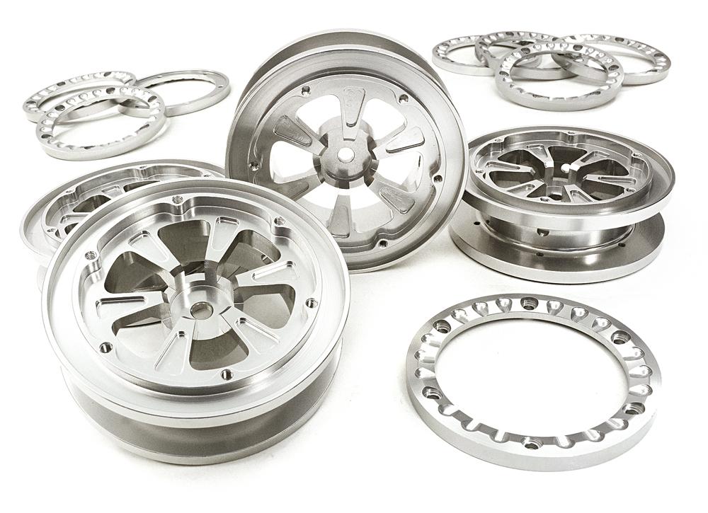 C26841SILVER 1.9 Size Billet Machined Alloy Wheel (4) w/Beadlock Rings for 1/10 Scale Crawler - Image 1