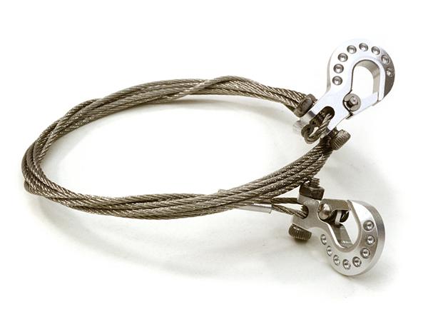 C26847SILVER 1/10 Model Scale Recovery Winch Cable w/ Hooks for Off-Road Crawler - Image 1