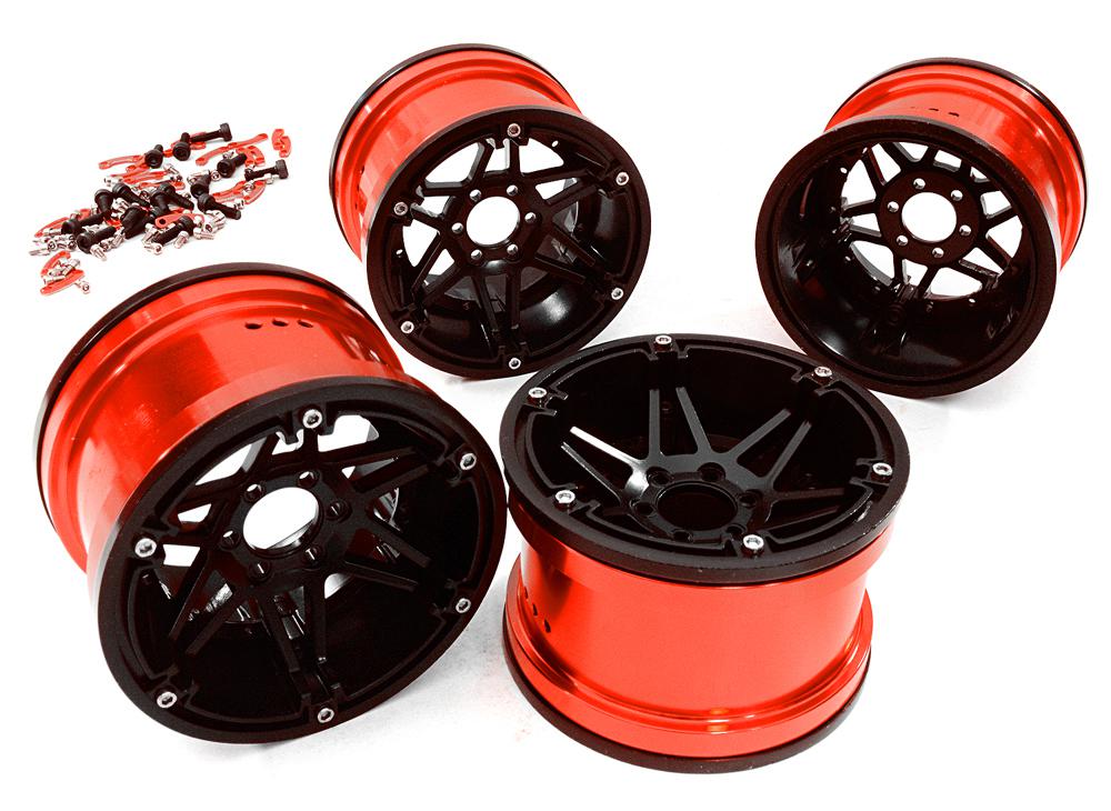 C26869RED Machined 6 Spoke 2.2 6-Bolt Type Wheels for 1/10 Scale Rock Crawler W=43mm - Image 1
