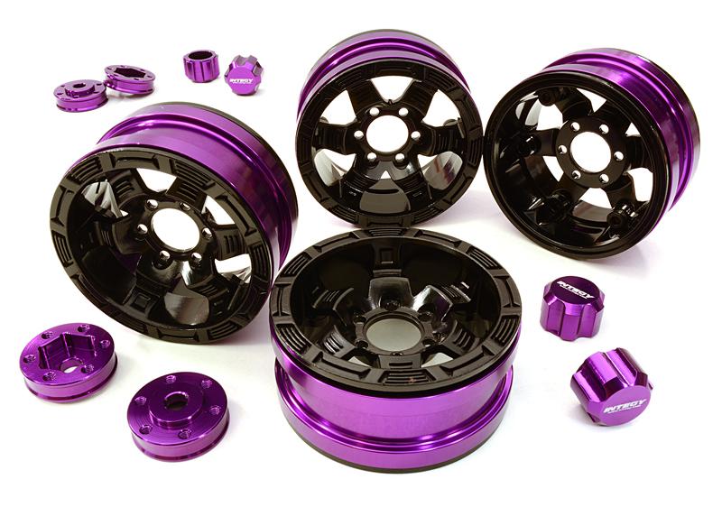 C26877PURPLE Billet Machined 6 Spoke Wheels w/ 6 Bolt S-Adapters for Most 1.9 Scale Crawler - Image 1