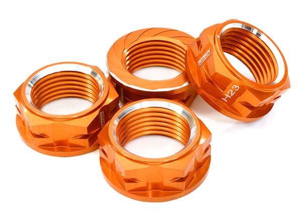 C26885ORANGE Billet Machined Serrated 23mm Hex Wheel Nut(4) for 1/10 & 1/8 Size Monster Truck - Image 1