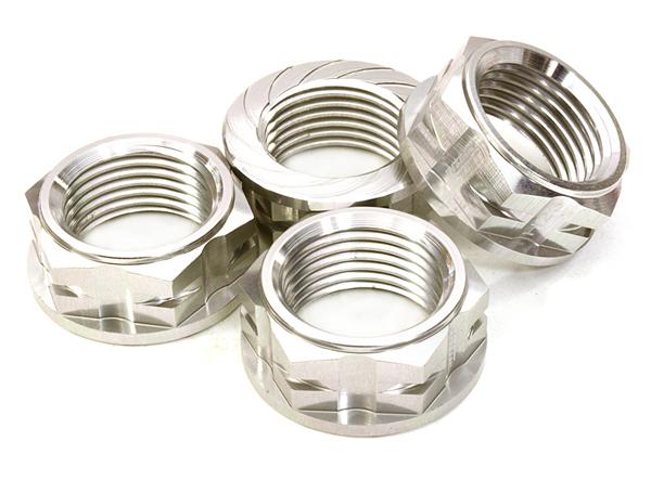 C26885SILVER Billet Machined Serrated 23mm Hex Wheel Nut(4) for 1/10 & 1/8 Size Monster Truck - Image 1