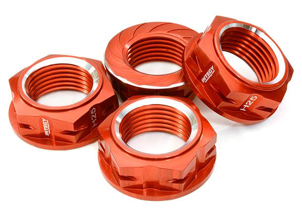 C26886RED Machined Serrated 25mm Hex Wheel Nut (4) for 1/5 Losi Buggy & Monster Truck - Image 1