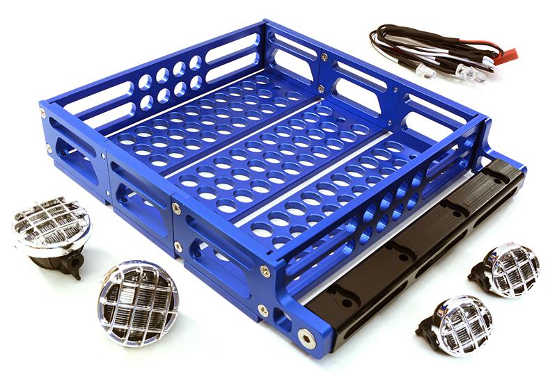 C26893BLUE Realistic 1/10 Scale Alloy Luggage Tray 125x106x24mm with 4 LED Spot Light Set - Image 1