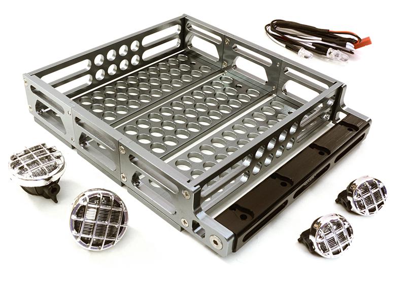 C26893GUN Realistic 1/10 Scale Alloy Luggage Tray 125x106x24mm with 4 LED Spot Light Set - Image 1