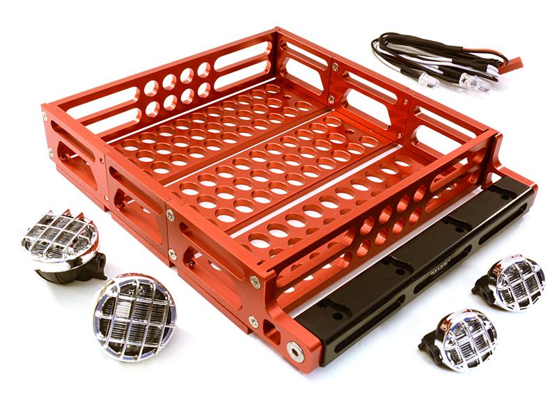 C26893RED Realistic 1/10 Scale Alloy Luggage Tray 125x106x24mm with 4 LED Spot Light Set - Image 1