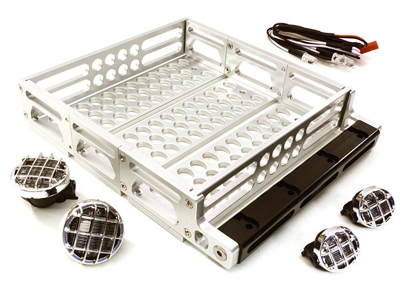 C26893SILVER Realistic 1/10 Scale Alloy Luggage Tray 125x106x24mm with 4 LED Spot Light Set - Image 1
