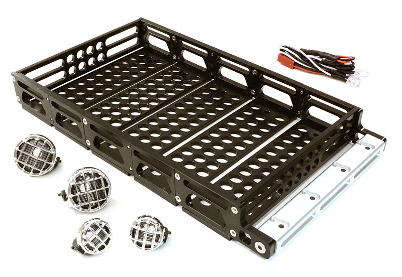 C26894BLACK Realistic 1/10 Scale Alloy Luggage Tray 192x106x24mm with 4 LED Spot Light Set - Image 1