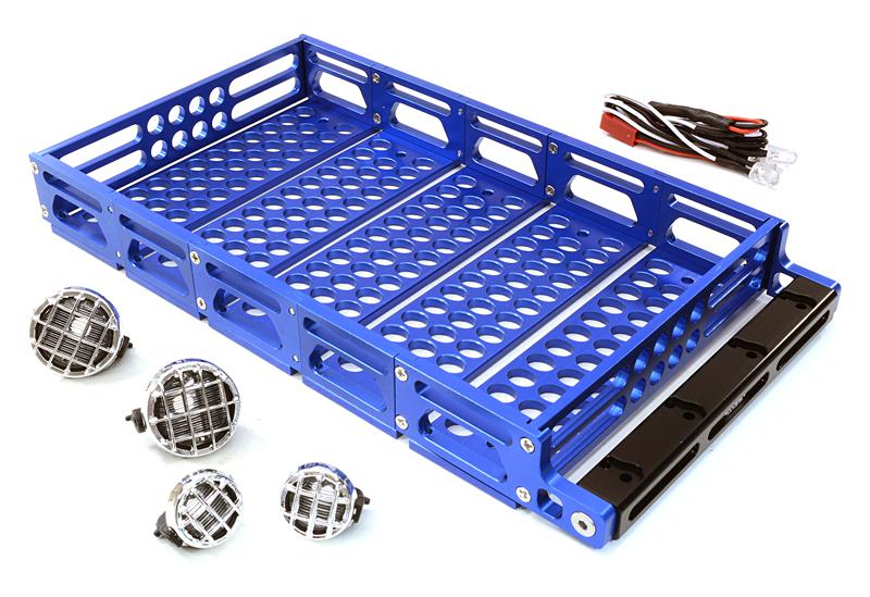 C26894BLUE Realistic 1/10 Scale Alloy Luggage Tray 192x106x24mm with 4 LED Spot Light Set - Image 1