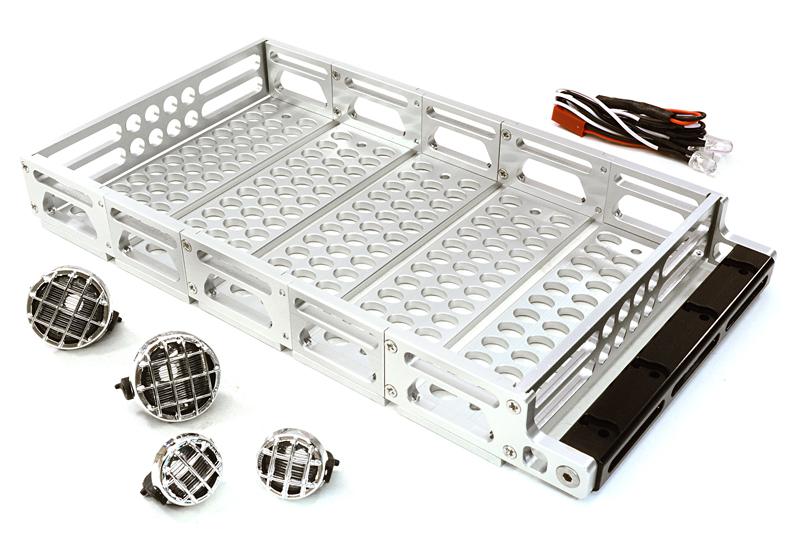 C26894SILVER Realistic 1/10 Scale Alloy Luggage Tray 192x106x24mm with 4 LED Spot Light Set - Image 1