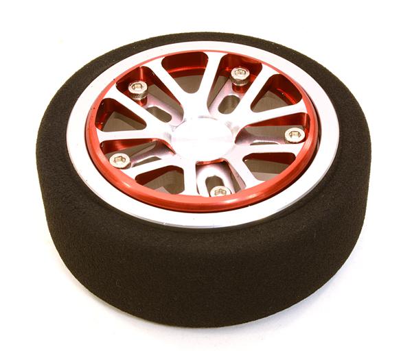 C26897REDSILVER Billet Aluminum T3 Steering Wheel for Futaba 4PX/7PX Controllers - Image 1