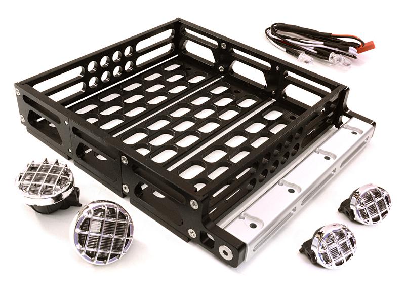 C26899BLACK Realistic 1/10 Scale Alloy Luggage Tray 125x106x24mm with 4 LED Spot Light Set - Image 1