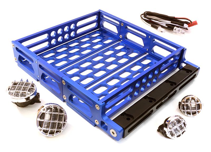 C26899BLUE Realistic 1/10 Scale Alloy Luggage Tray 125x106x24mm with 4 LED Spot Light Set - Image 1