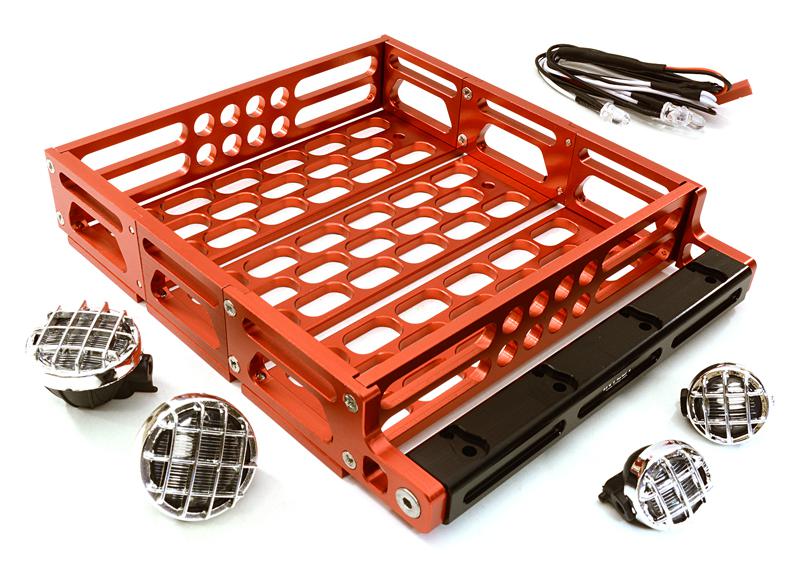 C26899RED Realistic 1/10 Scale Alloy Luggage Tray 125x106x24mm with 4 LED Spot Light Set - Image 1