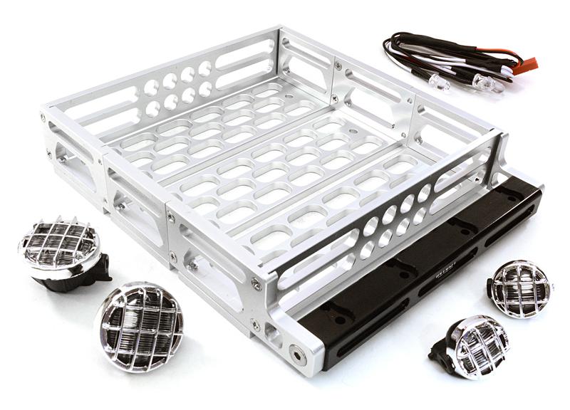 C26899SILVER Realistic 1/10 Scale Alloy Luggage Tray 125x106x24mm with 4 LED Spot Light Set - Image 1