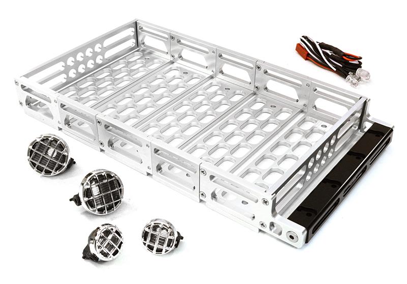 C26900SILVER Realistic 1/10 Scale Alloy Luggage Tray 192x106x24mm with 4 LED Spot Light Set - Image 1