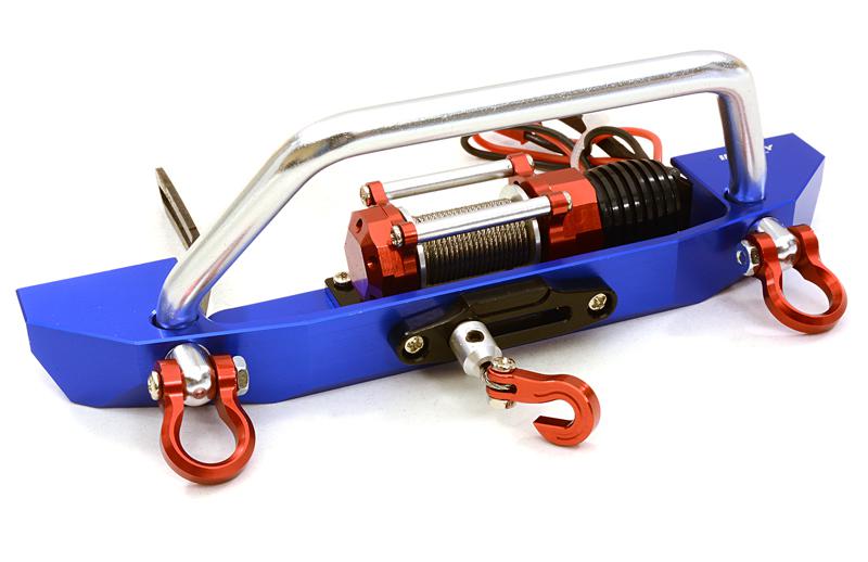 C26990BLUE Realistic High Torque Winch w/ Scale Front Bumper for Axial 1/10 SCX10 II - Image 1