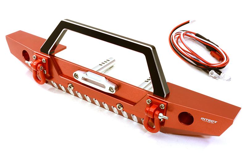 C26992RED Realistic Alloy Machined Scale Front Bumper w/LED Lights for Axial 1/10 SCX10 II - Image 1