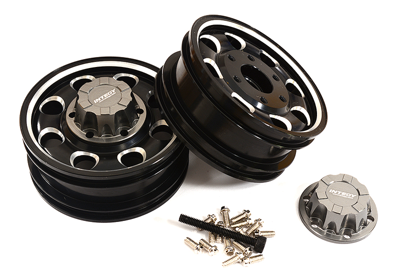 C27021BLACK Billet Machined Alloy Front Wheel for Tamiya 1/14 Scale Tractor Trucks - Image 1