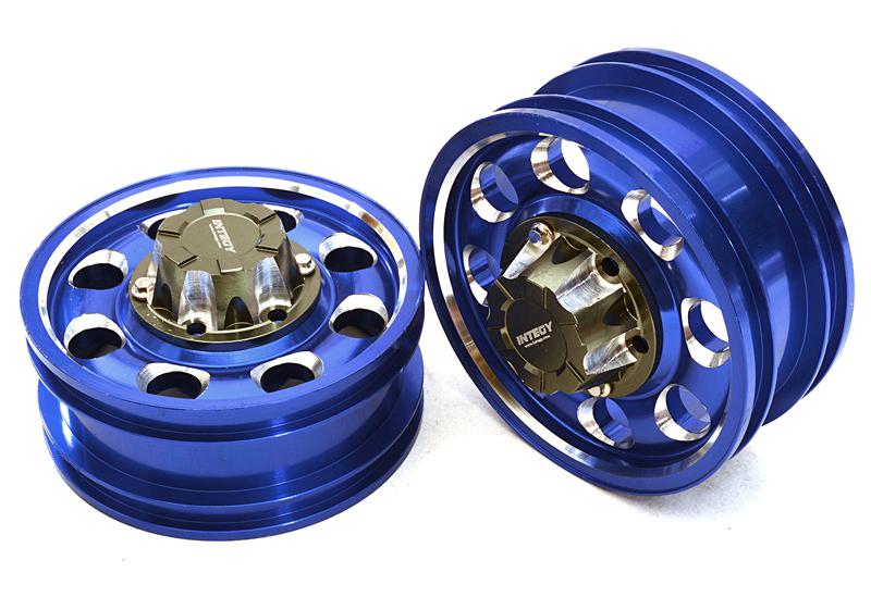 C27021BLUE Billet Machined Alloy Front Wheel for Tamiya 1/14 Scale Tractor Trucks - Image 1