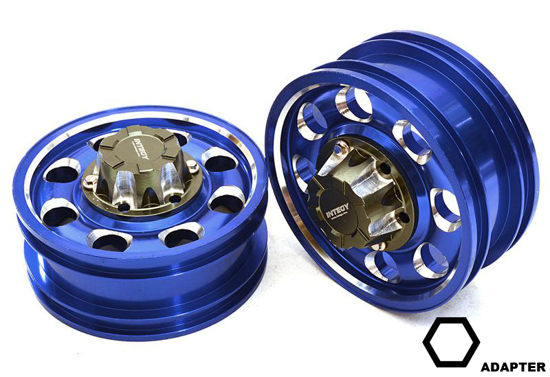 C27022BLUE Billet Machined Alloy Front Wheel for Hex Type 1/14 Scale Trucks - Image 1