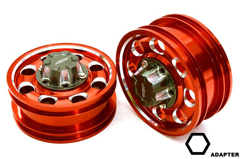 C27022RED Billet Machined Alloy Front Wheel for Hex Type 1/14 Scale Trucks - Image 1