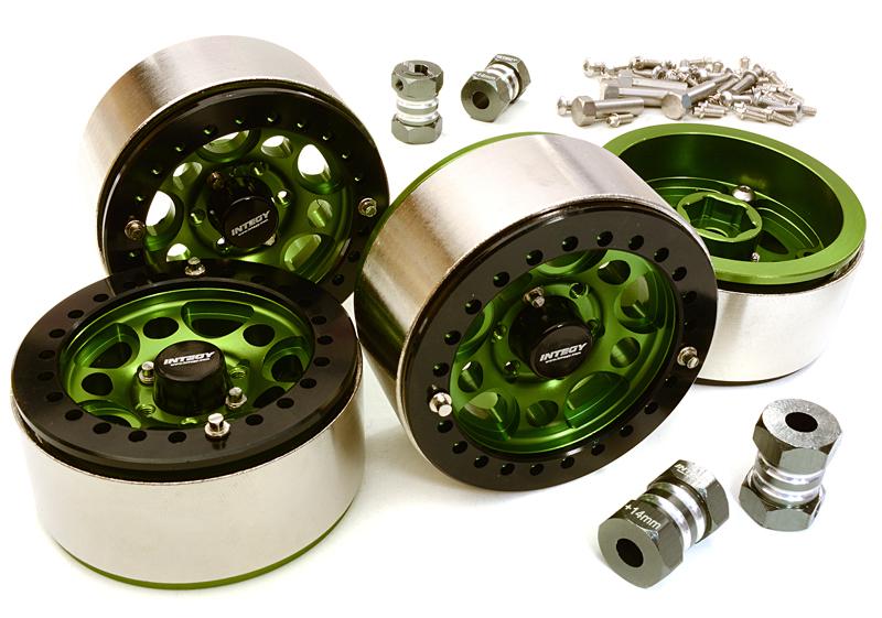 C27030GREEN 1.9 Size Machined High Mass Wheel (4) w/14mm Offset Hubs for 1/10 Scale Crawler - Image 1
