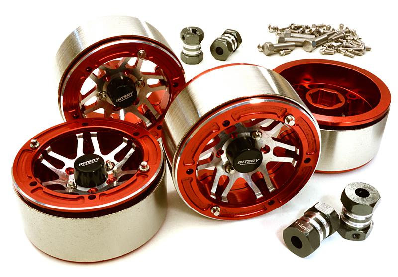 C27031RED 1.9 Size Machined High Mass Wheel (4) w/14mm Offset Hubs for 1/10 Scale Crawler - Image 1