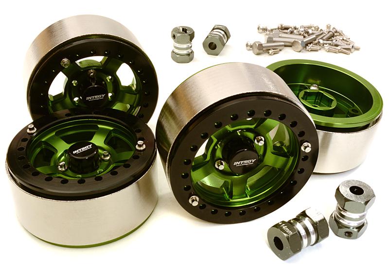 C27032GREEN 1.9 Size Machined High Mass Wheel (4) w/14mm Offset Hubs for 1/10 Scale Crawler - Image 1