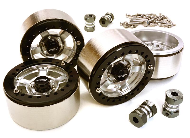 C27032SILVER 1.9 Size Machined High Mass Wheel (4) w/14mm Offset Hubs for 1/10 Scale Crawler - Image 1