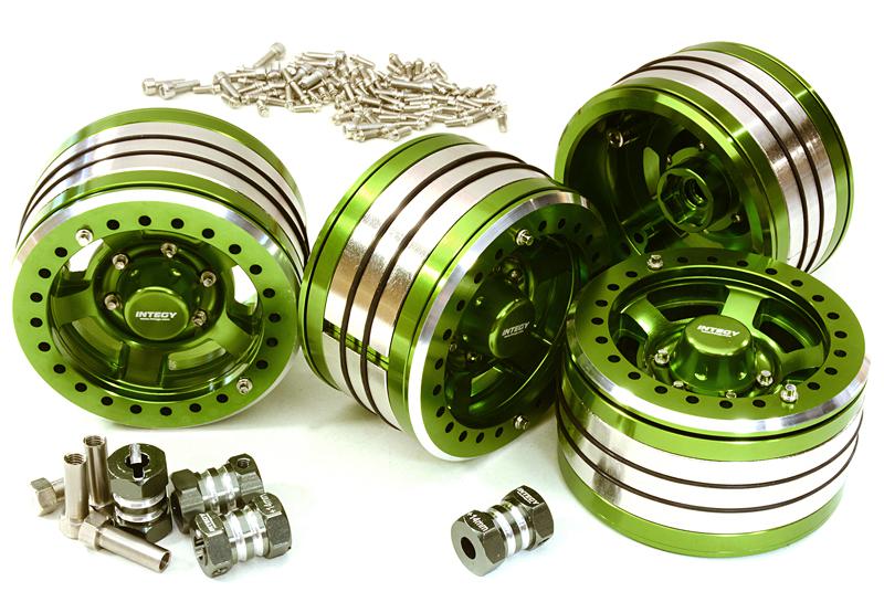 C27034GREEN 2.2x1.5-in. Machined High Mass Wheel (4) w/14mm Offset Hubs for 1/10 Crawler - Image 1