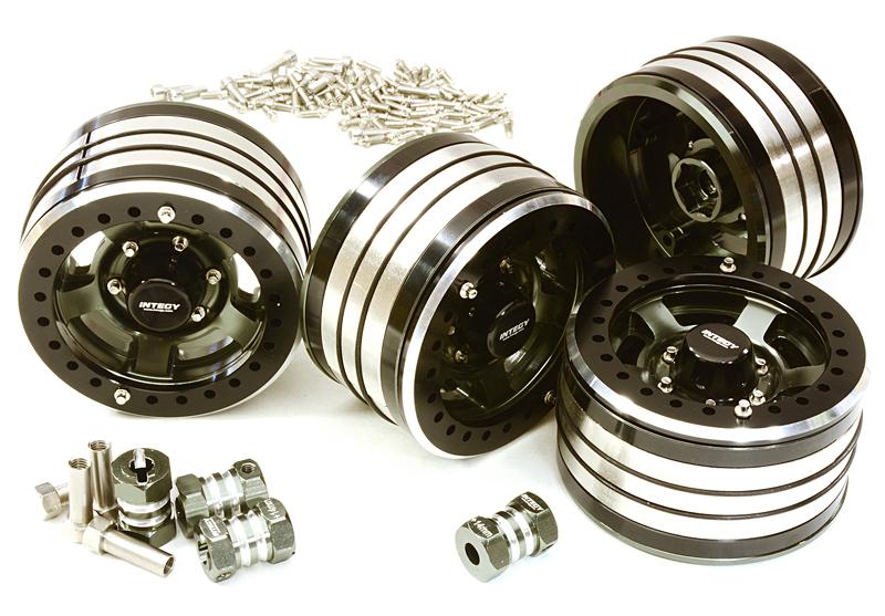 C27034GUN 2.2x1.5-in. Machined High Mass Wheel (4) w/14mm Offset Hubs for 1/10 Crawler - Image 1