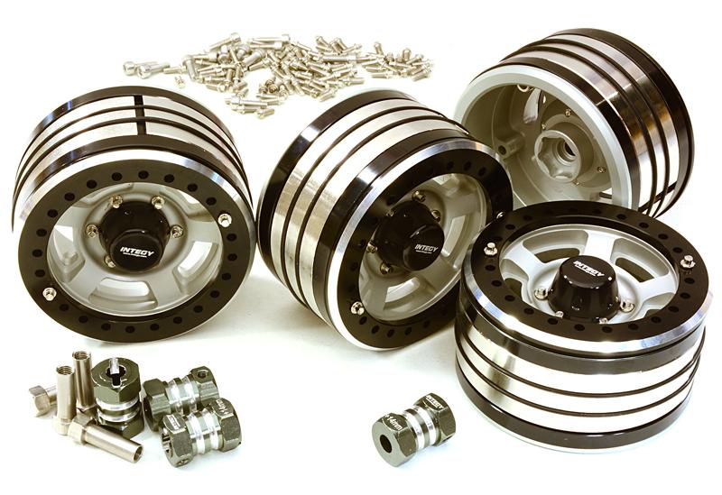C27034HARD 2.2x1.5-in. Machined High Mass Wheel (4) w/14mm Offset Hubs for 1/10 Crawler - Image 1