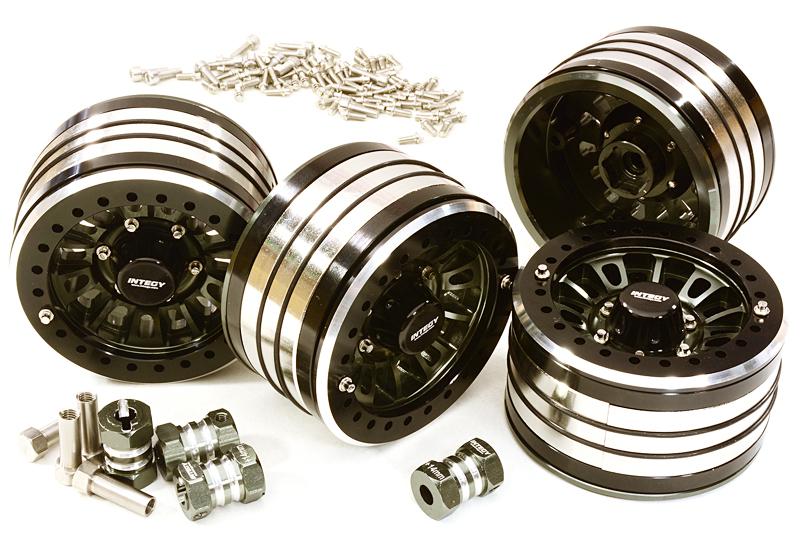 C27035GUN 2.2x1.5-in. Machined High Mass Wheel (4) w/14mm Offset Hubs for 1/10 Crawler - Image 1