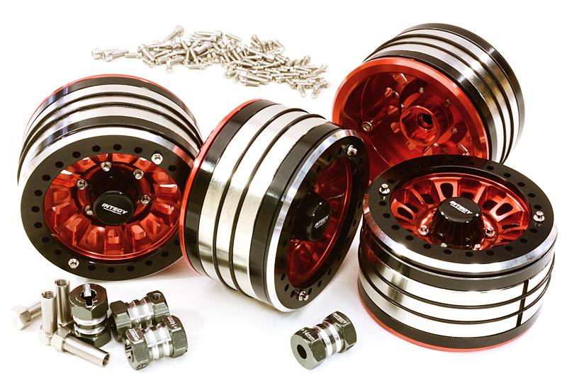 C27035RED 2.2x1.5-in. Machined High Mass Wheel (4) w/14mm Offset Hubs for 1/10 Crawler - Image 1