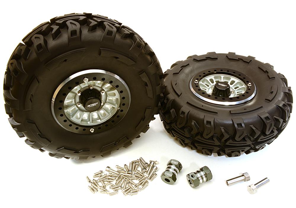 C27039HARD 2.2x1.5-in. High Mass Alloy Wheel, Tires & 14mm Offset Hubs for 1/10 Crawler - Image 1