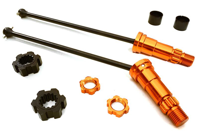 C27071ORANGE Universal Drive Shafts w/ +6mm Ext. Stub Axles (2) for TRX X-Maxx 4X4 7750 7751 - Image 1