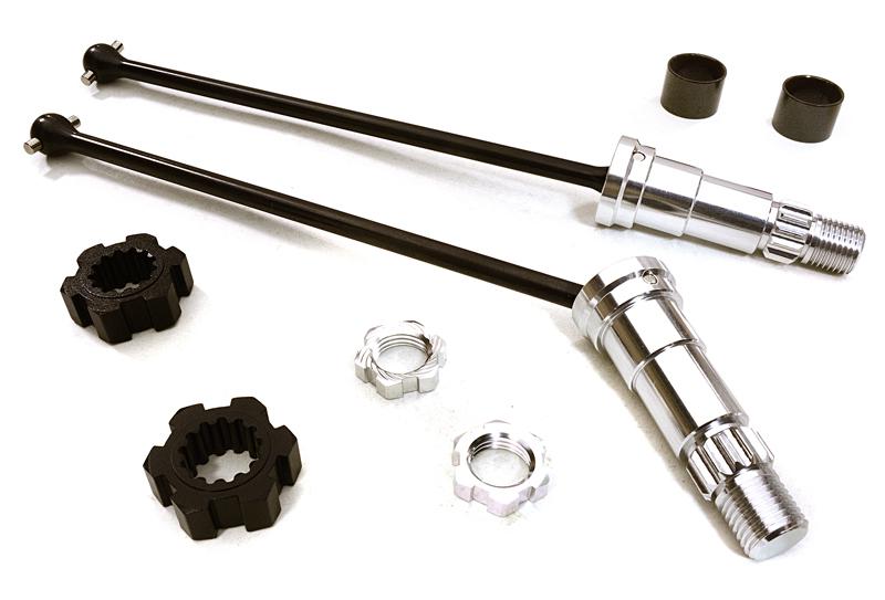 C27071SILVER Universal Drive Shafts w/ +6mm Ext. Stub Axles (2) for TRX X-Maxx 4X4 7750 7751 - Image 1