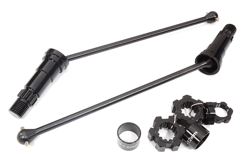 C27072BLACK Universal Drive Shafts w/ +12mm Ext. Stub Axles (2) for TRX X-Maxx 4X4 7750 7751 - Image 1