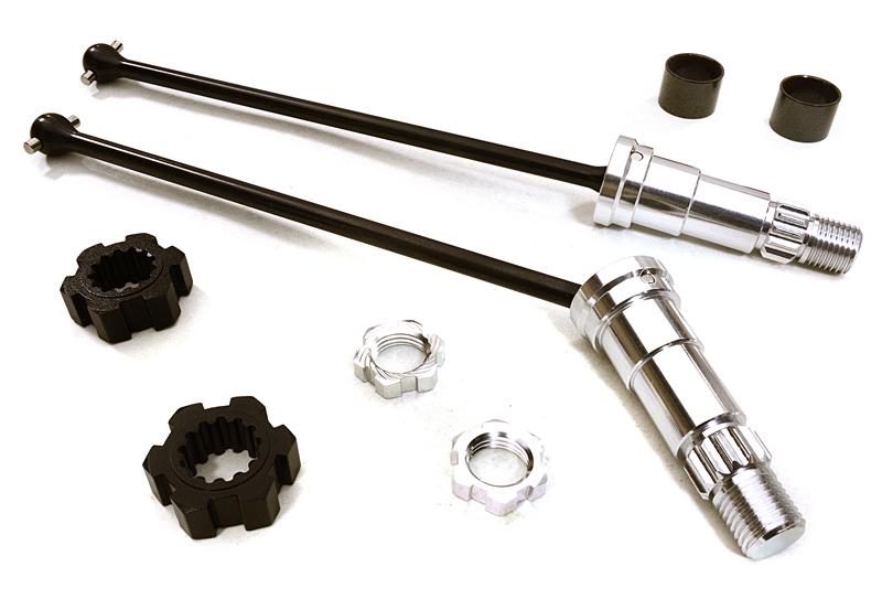 C27072SILVER Universal Drive Shafts w/ +12mm Ext. Stub Axles (2) for TRX X-Maxx 4X4 7750 7751 - Image 1