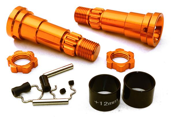 C27096ORANGE Billet Machined +12mm Ext. Stub Axles for C27070, C27071 & C27072 - Image 1