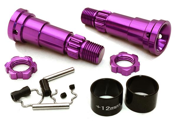 C27096PURPLE Billet Machined +12mm Ext. Stub Axles for C27070, C27071 & C27072 - Image 1