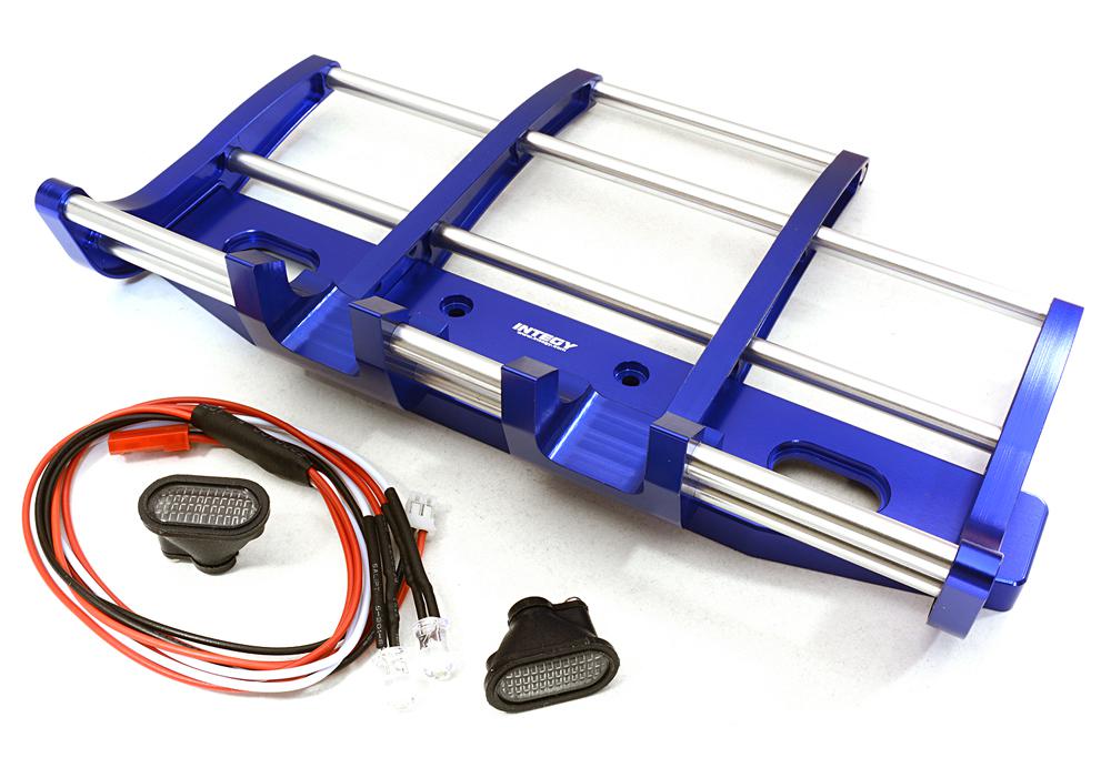 C27116BLUE CNC Alloy Front Bumper w/ LED for Tamiya 1/14 King Hauler & Globe Liner - Image 1