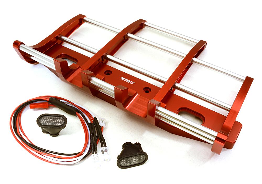 C27116RED CNC Alloy Front Bumper w/ LED for Tamiya 1/14 King Hauler & Globe Liner - Image 1